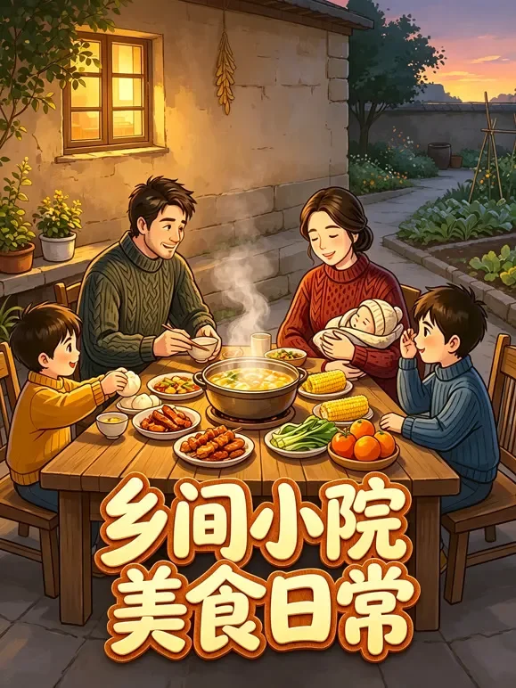 乡间小院美食日常动漫海报