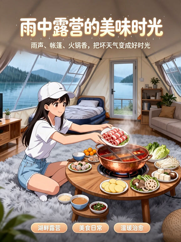 雨中露营的美味时光