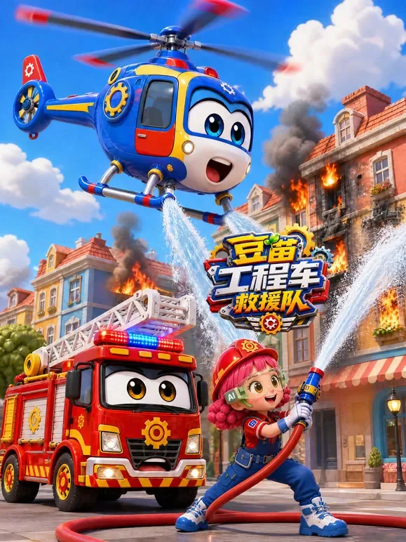 豆苗工程车救援队动漫海报