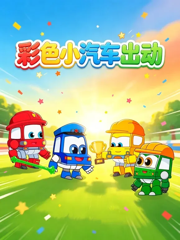 彩色小汽车出动动漫海报