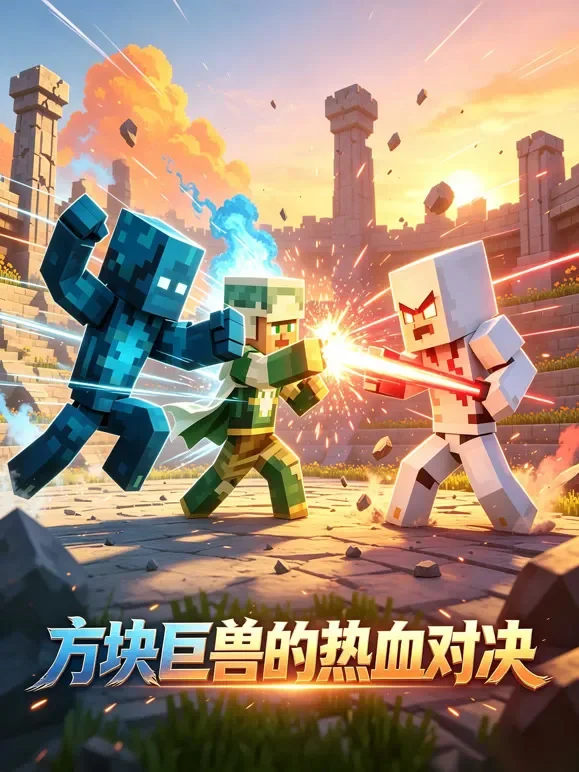 方块巨兽的热血对决动漫海报