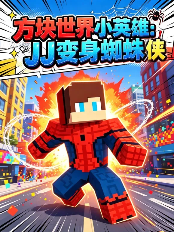 方块世界小英雄：JJ 变身蜘蛛侠动漫海报