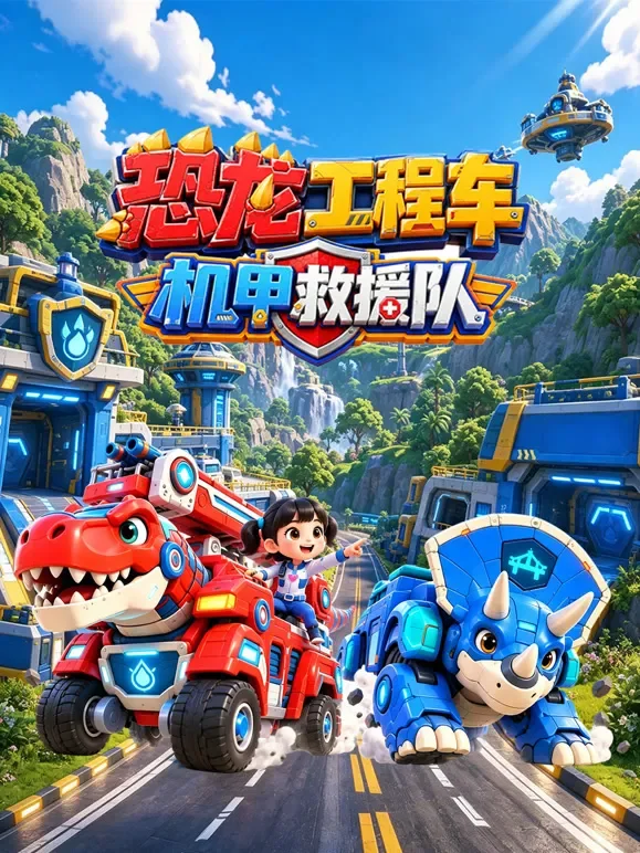 恐龙工程车机甲救援队动漫海报