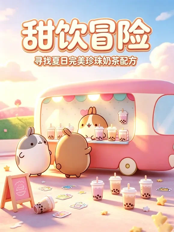 甜饮冒险：寻找夏日完美珍珠奶茶配方动漫海报