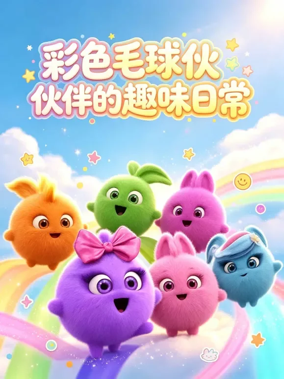 彩色毛球伙伴的趣味日常动漫海报