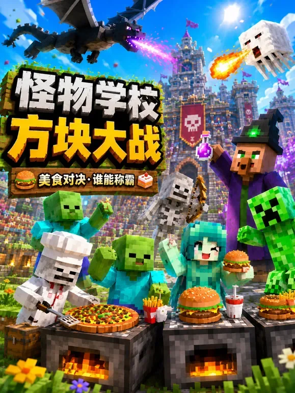 怪物学校方块大战动漫海报