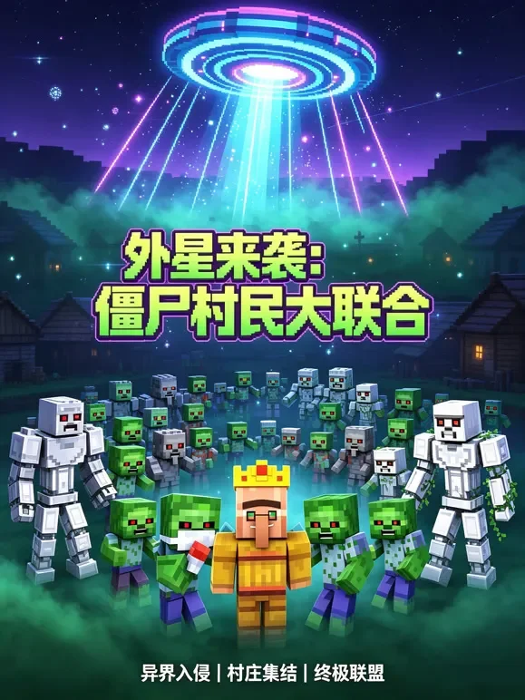 外星来袭：僵尸村民大联合动漫海报