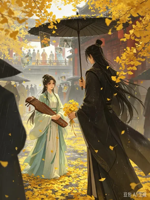 秋雨赠银杏动漫海报