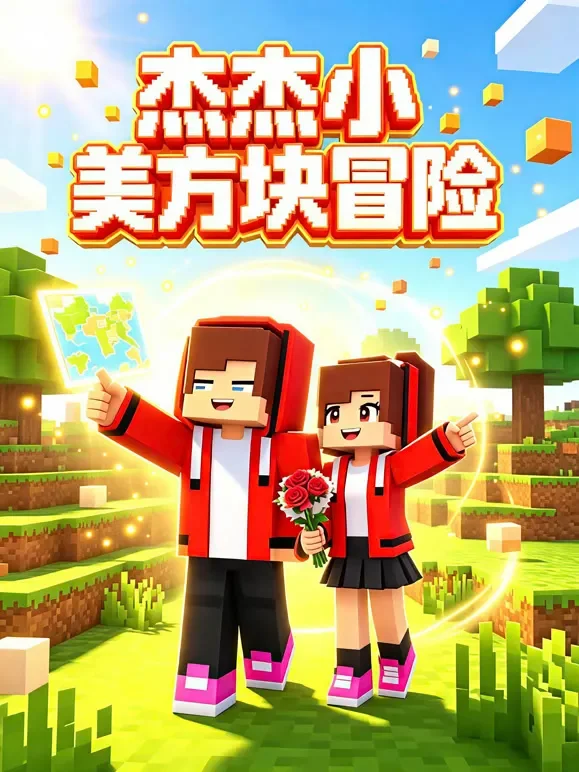 杰杰小美方块冒险动漫海报