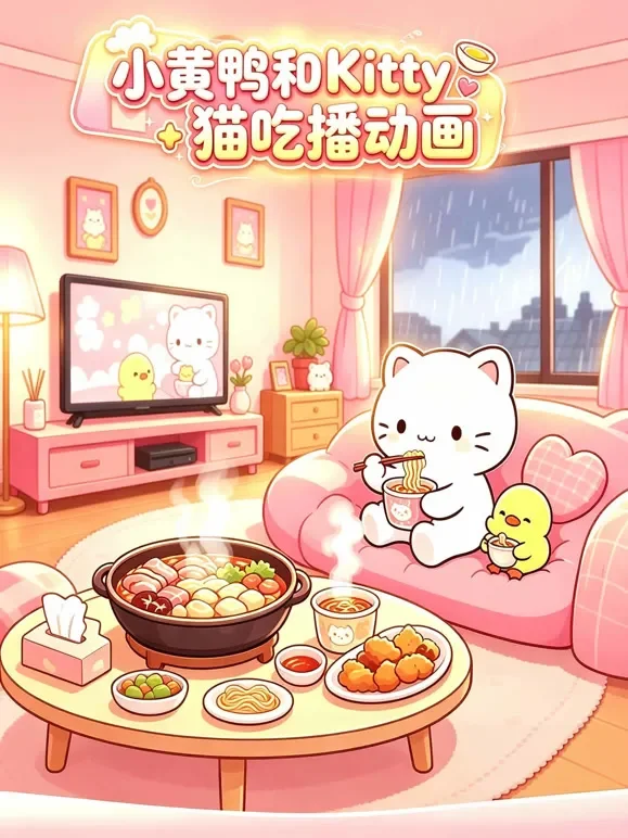 小黄鸭和kitty猫 吃播动画动漫海报