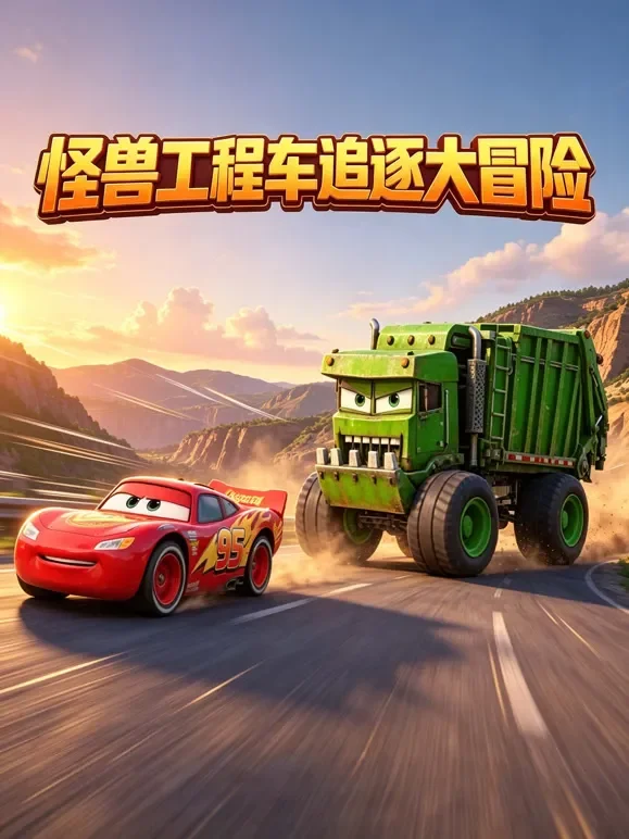 怪兽工程车追逐大冒险动漫海报