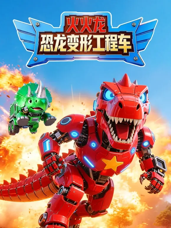 火火龙恐龙变形工程车动漫海报
