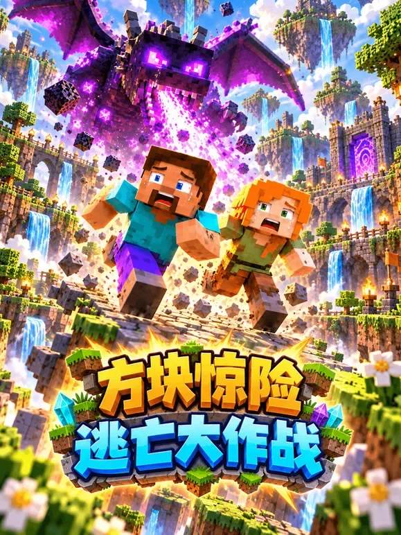 方块惊险逃亡大作战动漫海报