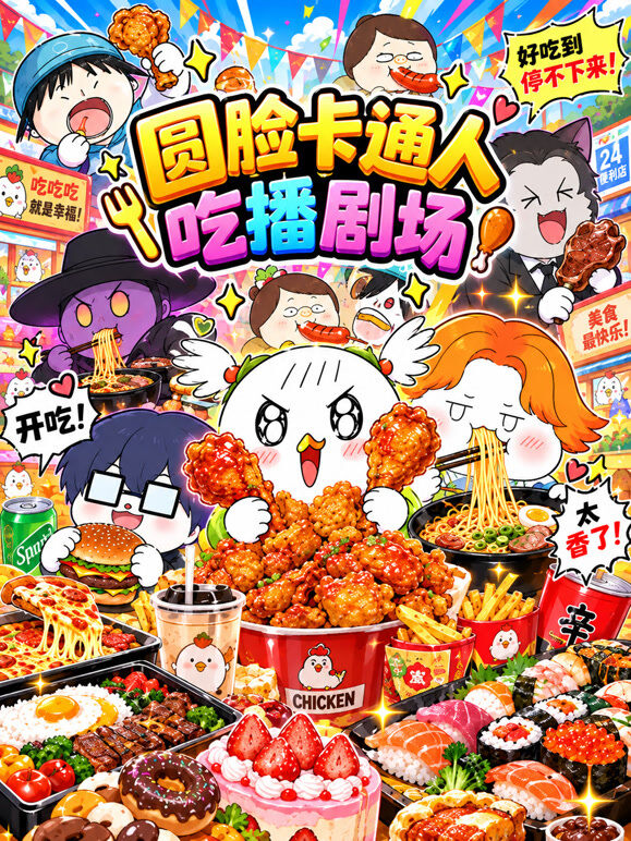 圆脸卡通人吃播剧场