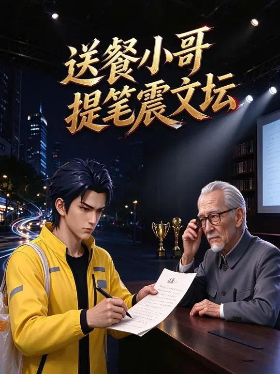 送餐小哥：提笔震文坛动漫海报
