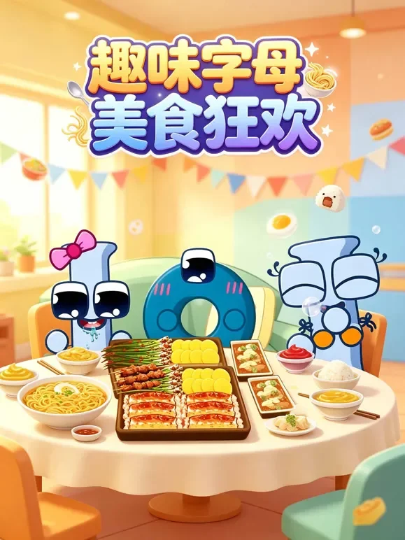 趣味字母美食狂欢动漫海报