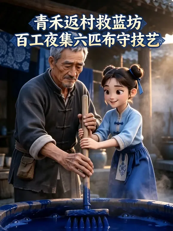 青禾返村救蓝坊，百工夜集六匹布守技艺动漫海报