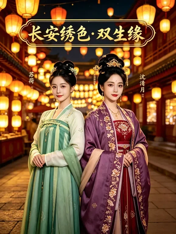 长安绣色双生缘短剧海报