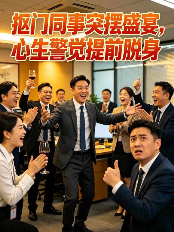 抠门同事突摆盛宴，心生警觉提前脱身